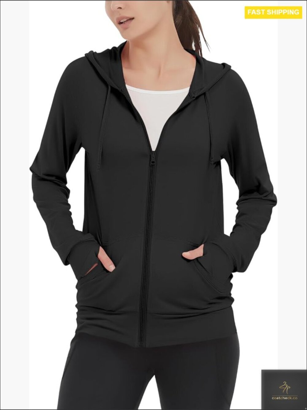 Lightweight Zip Up Hoodie Stretch Summer Jacket Casual Athletic Thumb Hole